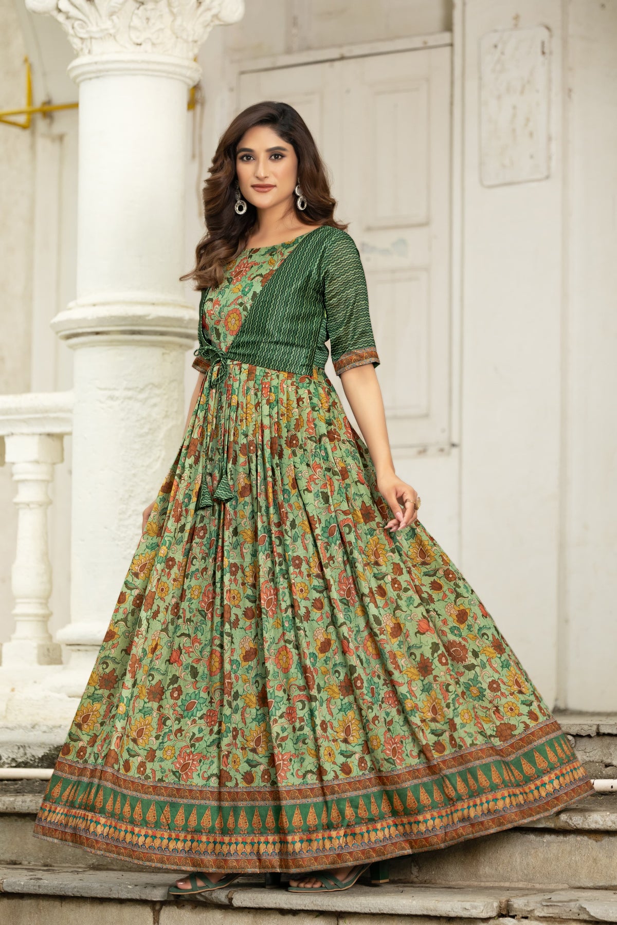 Elegant Printed Gown with Jacket