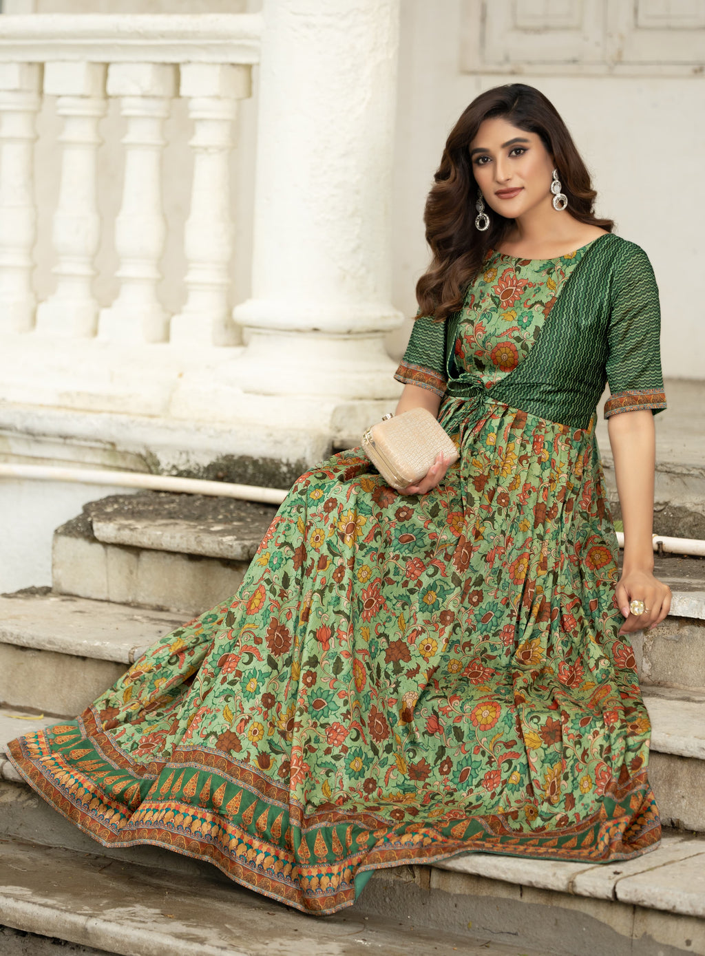 Elegant Printed Gown with Jacket