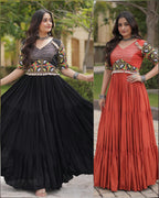 Rust And Black Kutchi Gamthi Gown