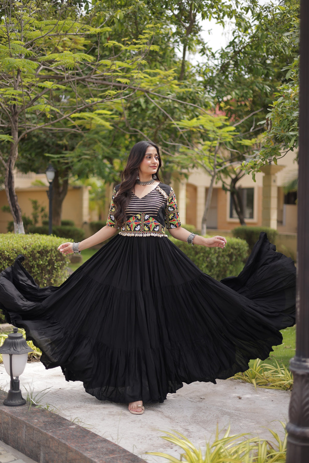 Rust And Black Kutchi Gamthi Gown