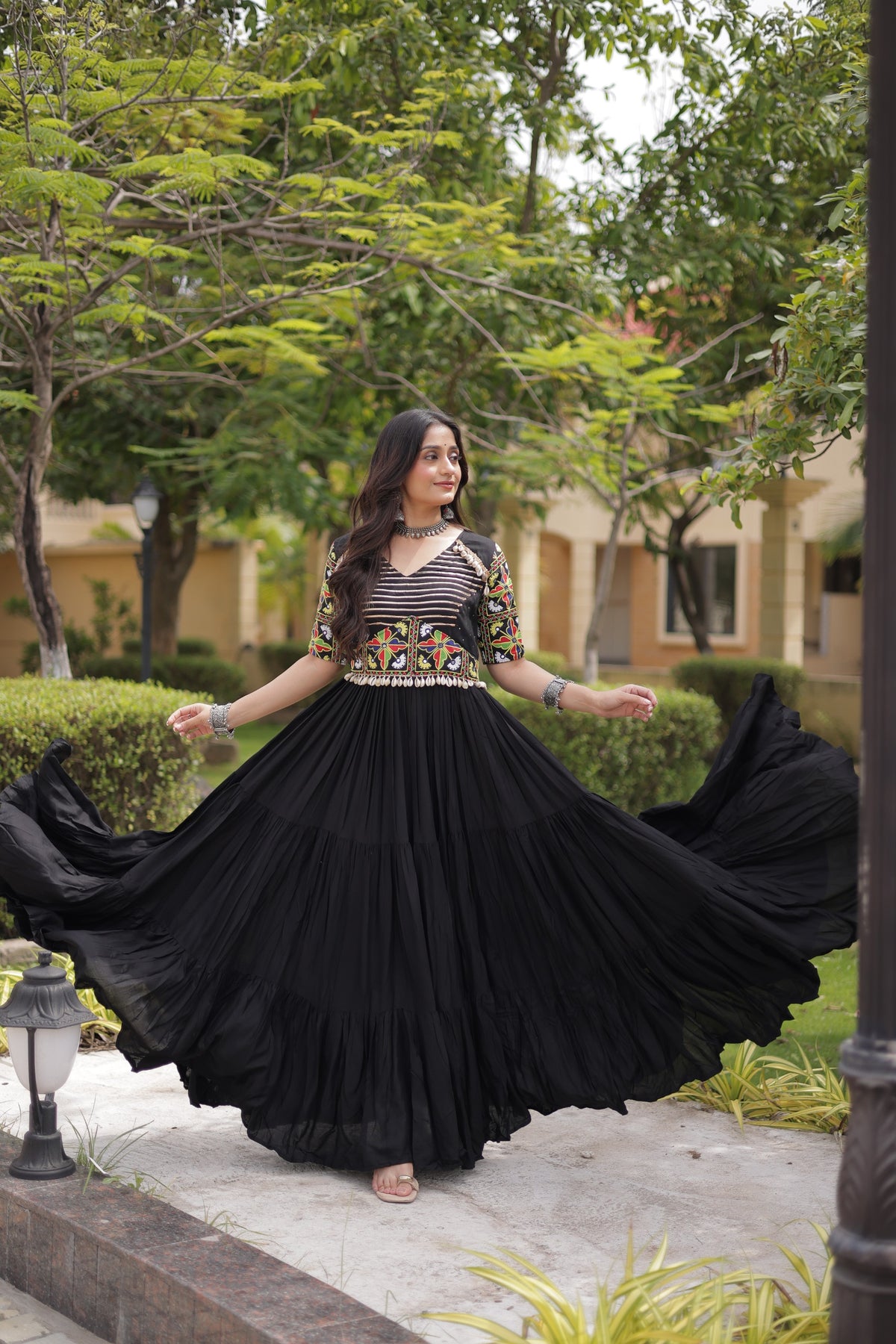 Rust And Black Kutchi Gamthi Gown
