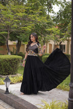 Rust And Black Kutchi Gamthi Gown