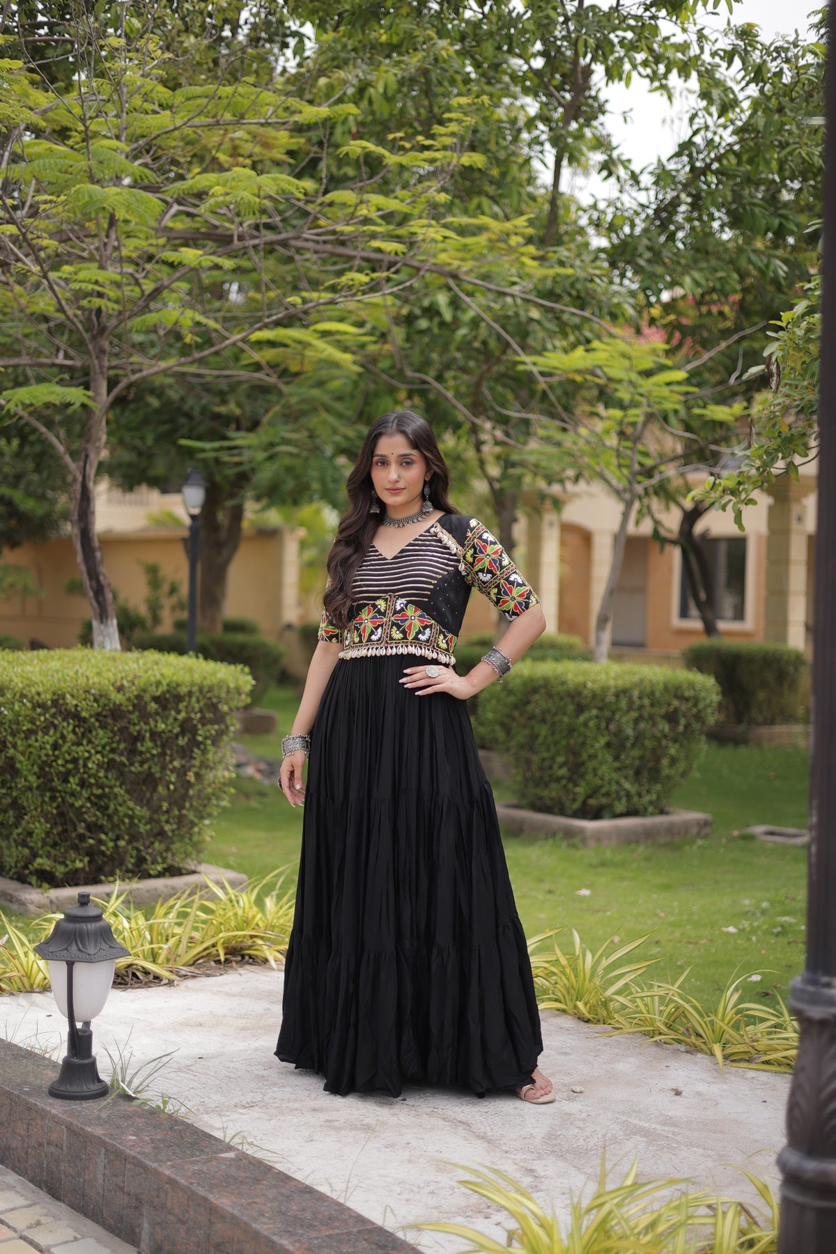 Rust And Black Kutchi Gamthi Gown