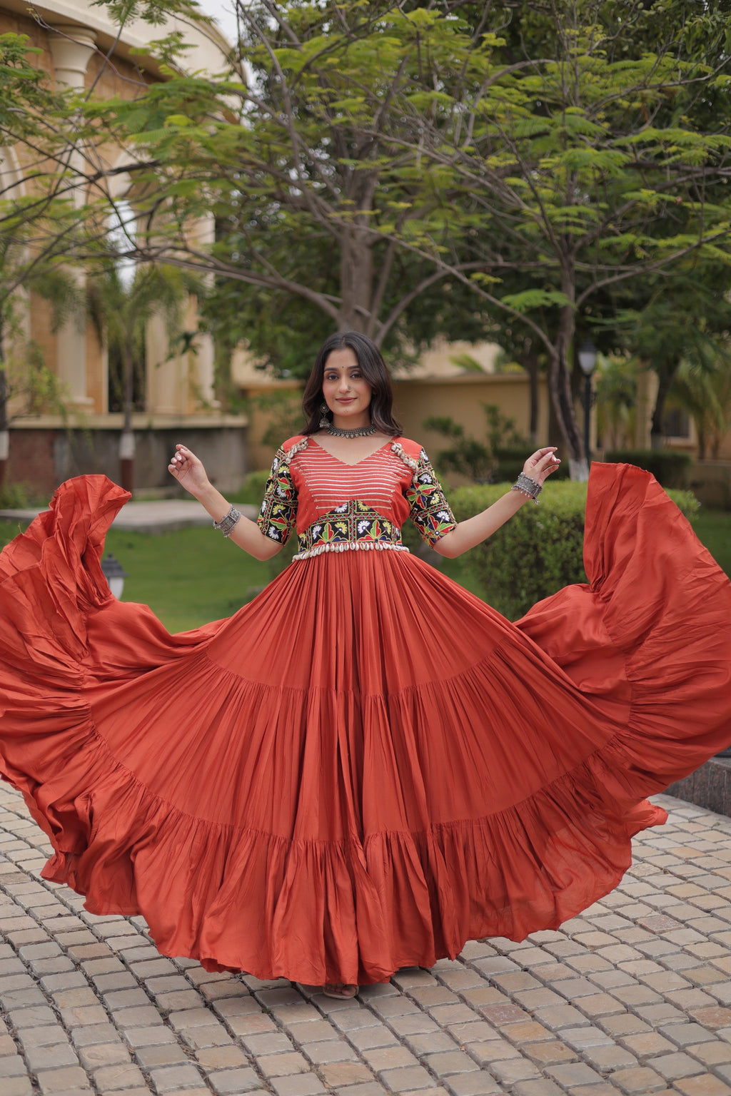 Rust And Black Kutchi Gamthi Gown