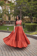 Rust And Black Kutchi Gamthi Gown