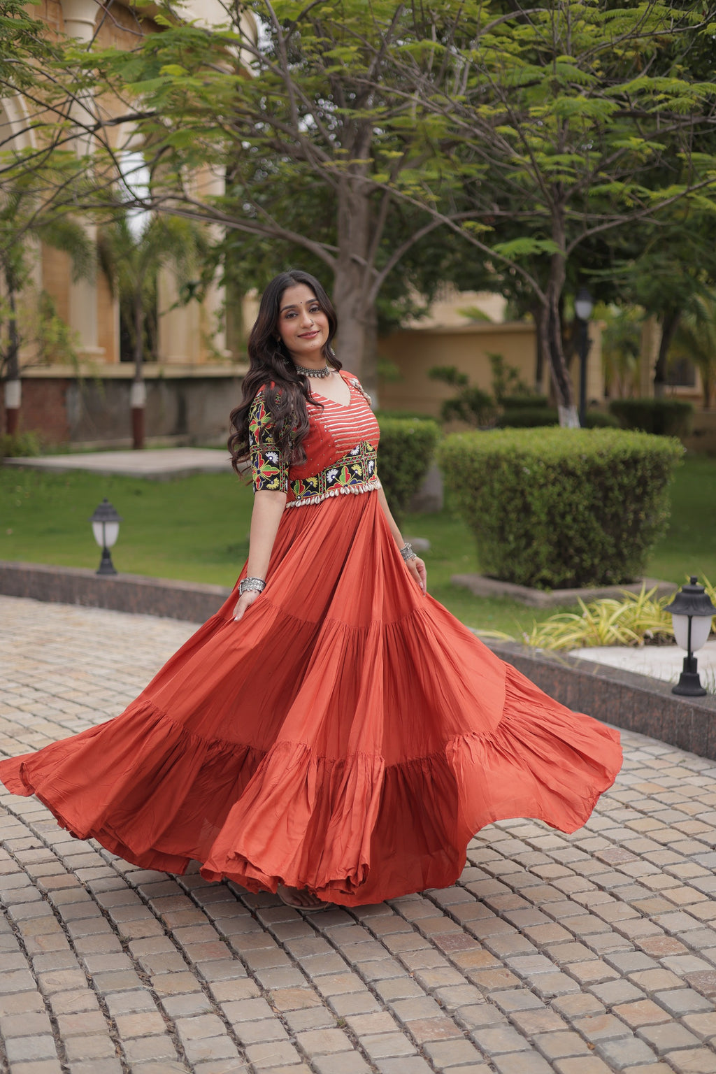 Rust And Black Kutchi Gamthi Gown