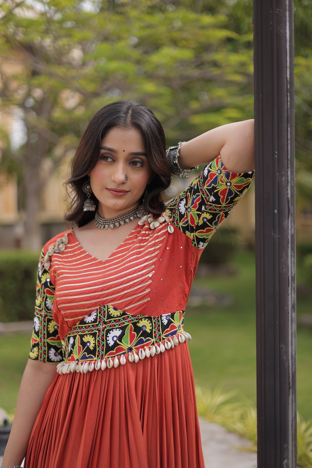 Rust And Black Kutchi Gamthi Gown