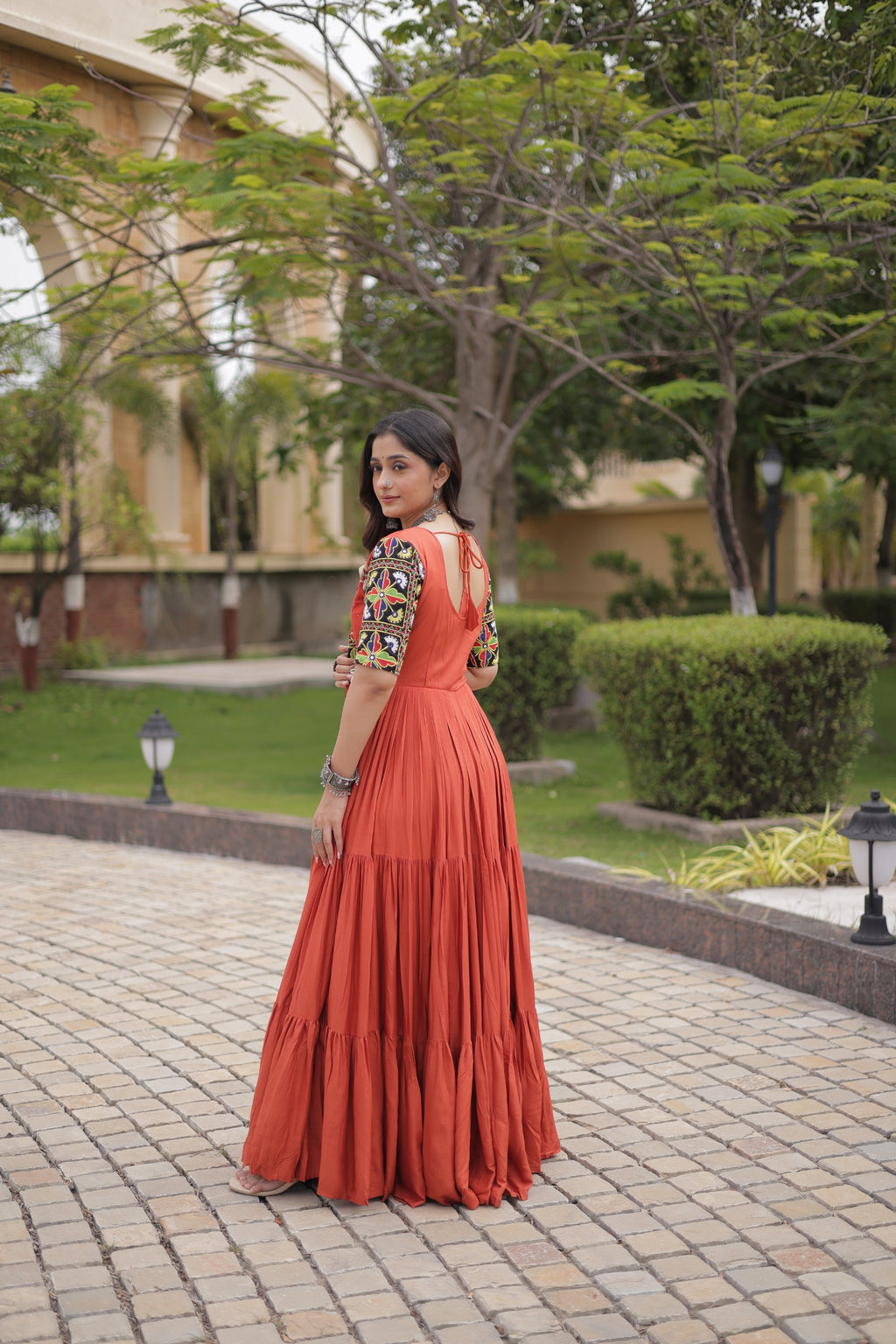 Rust And Black Kutchi Gamthi Gown