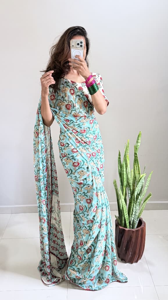 Shibori Pure Georgette Mirror Work Saree