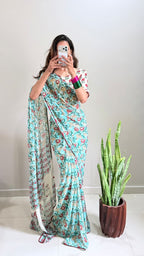 Shibori Pure Georgette Mirror Work Saree