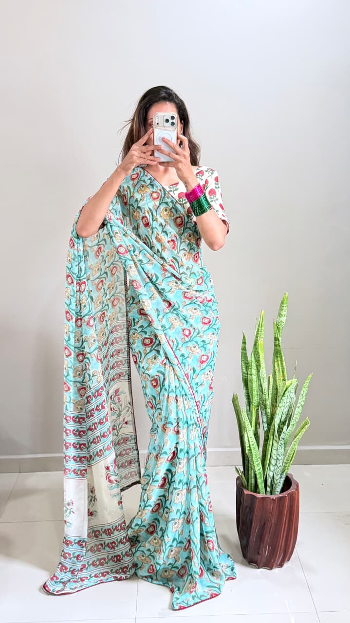 Shibori Pure Georgette Mirror Work Saree
