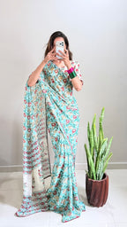 Shibori Pure Georgette Mirror Work Saree