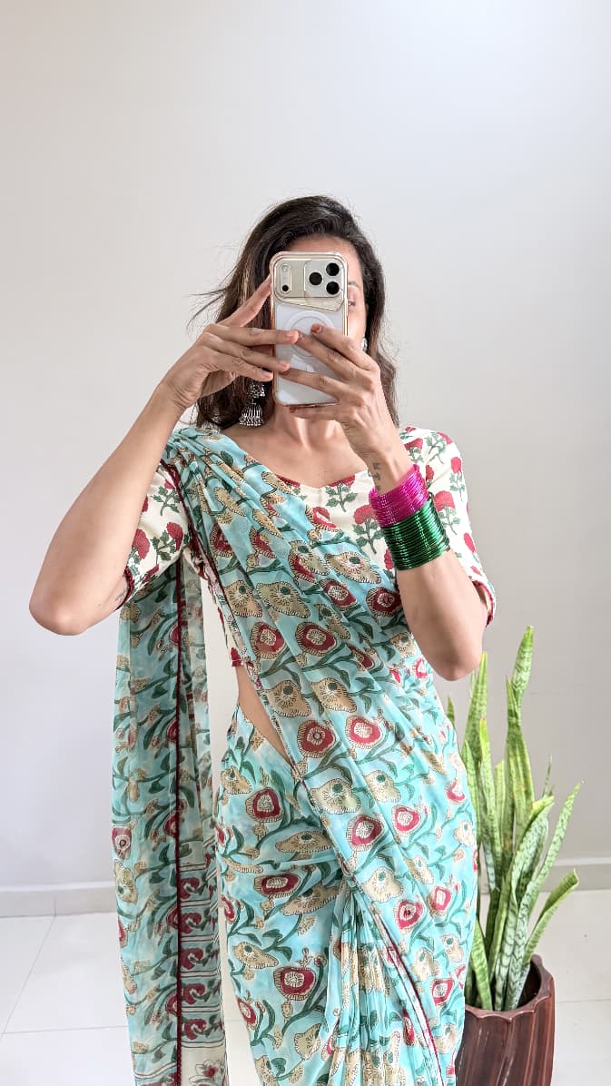 Shibori Pure Georgette Mirror Work Saree