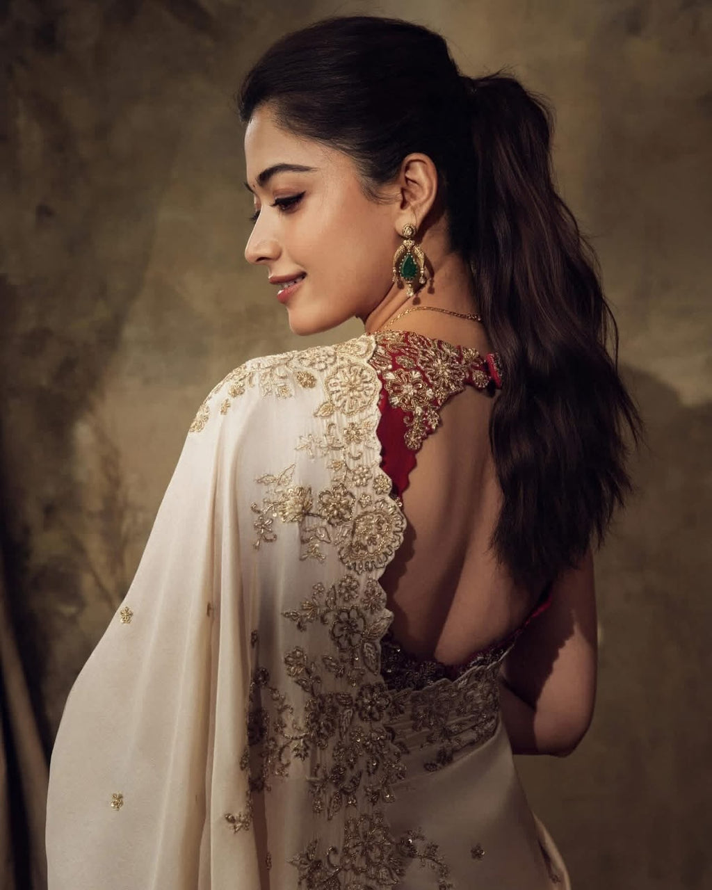 Rashmika Mandana White Silk Saree