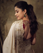 Rashmika Mandana White Silk Saree