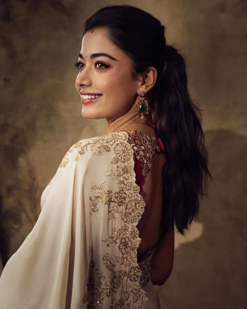 Rashmika Mandana White Silk Saree