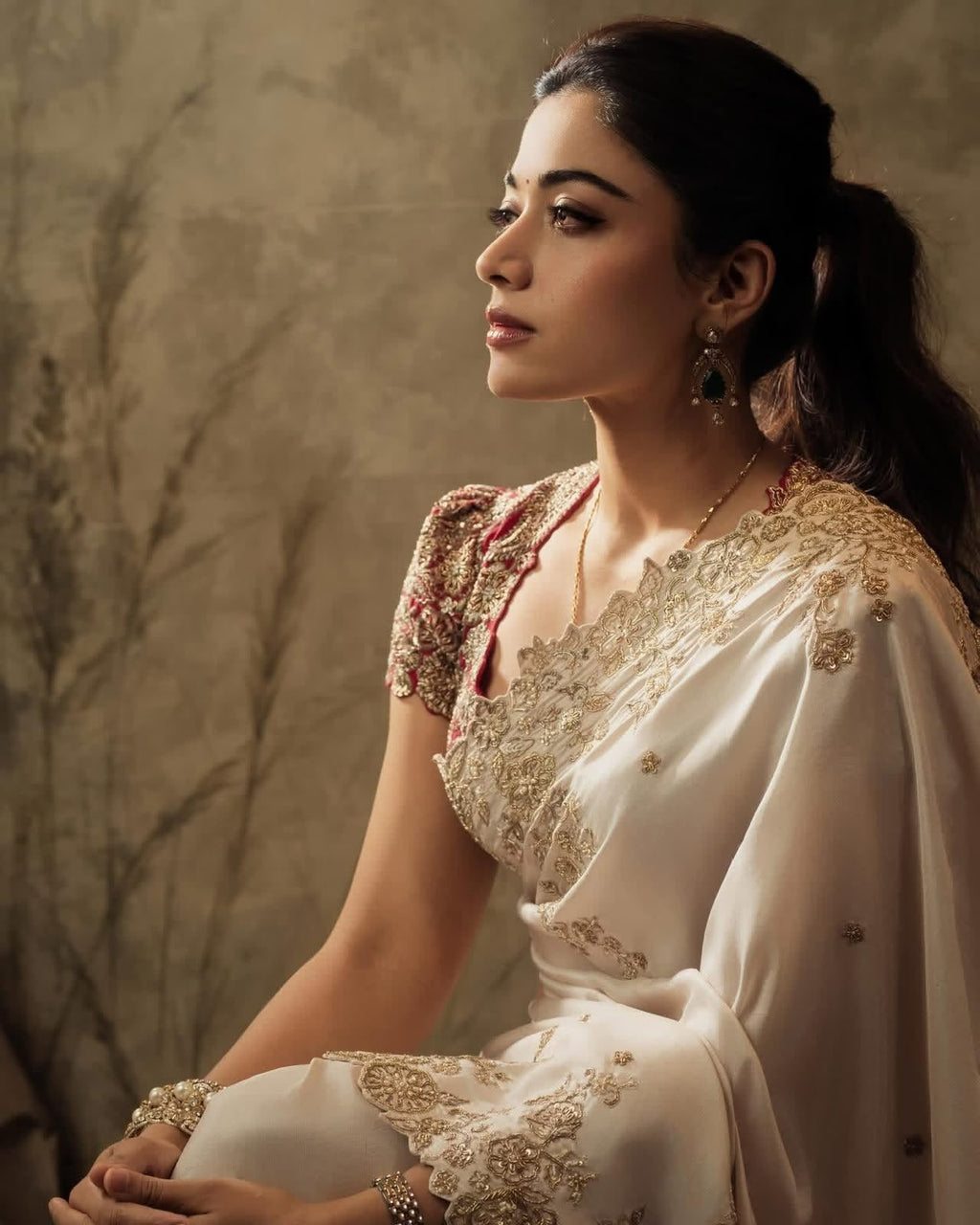 Rashmika Mandana White Silk Saree