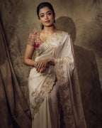 Rashmika Mandana White Silk Saree