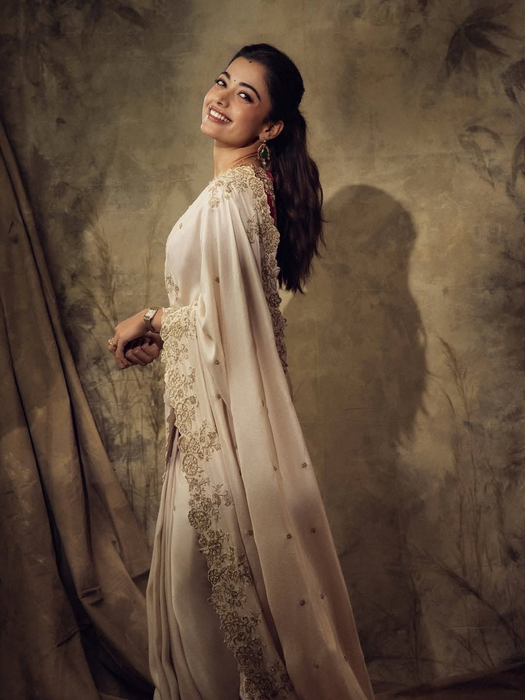 Rashmika Mandana White Silk Saree