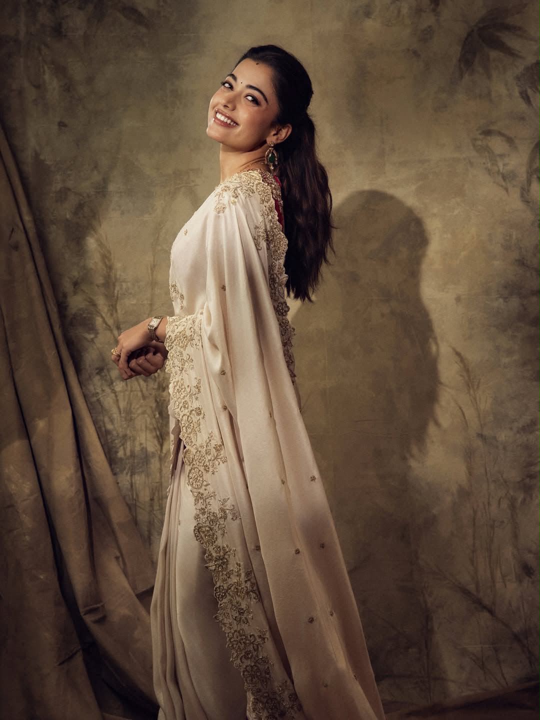 Rashmika Mandana White Silk Saree