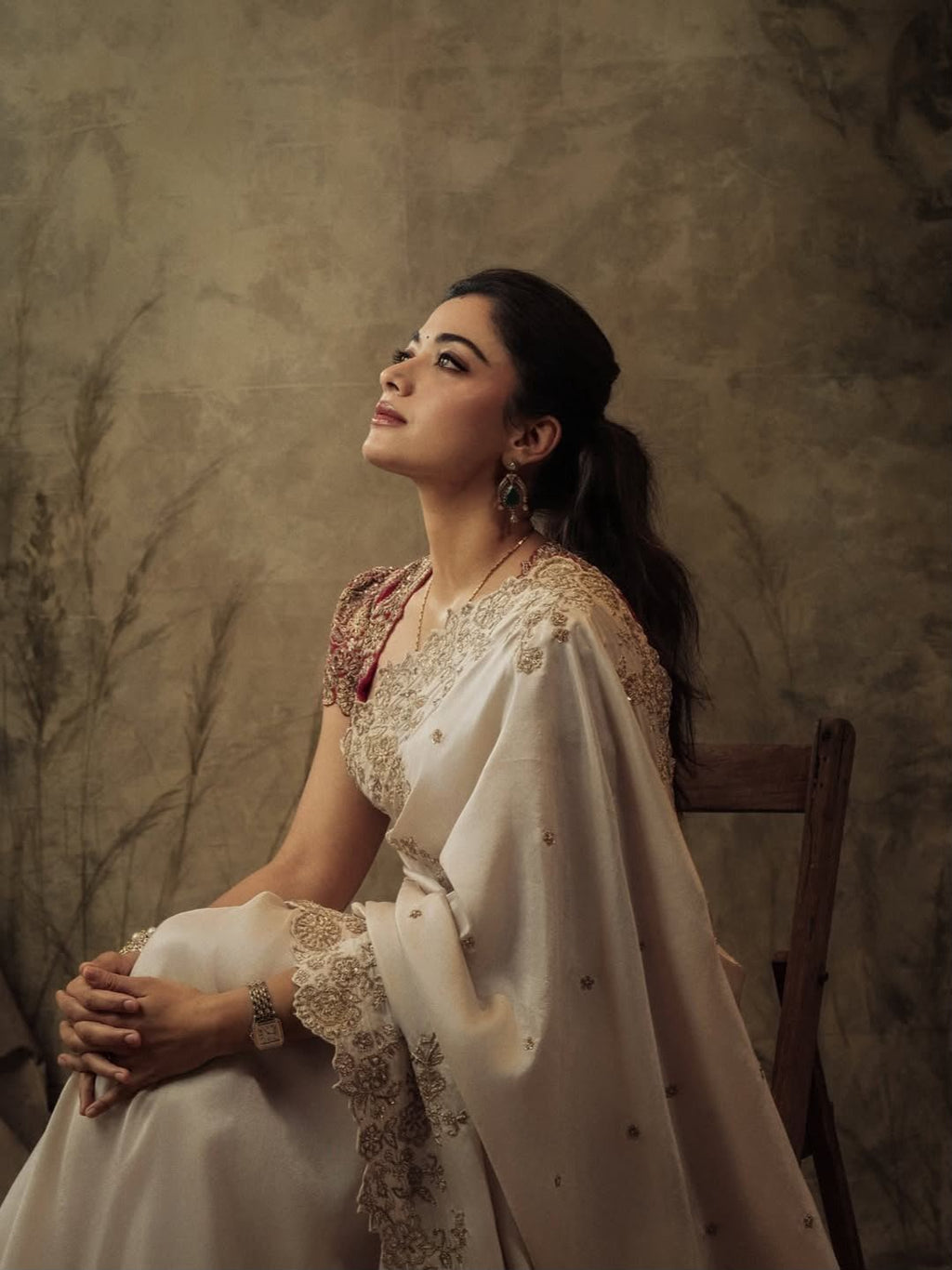 Rashmika Mandana White Silk Saree