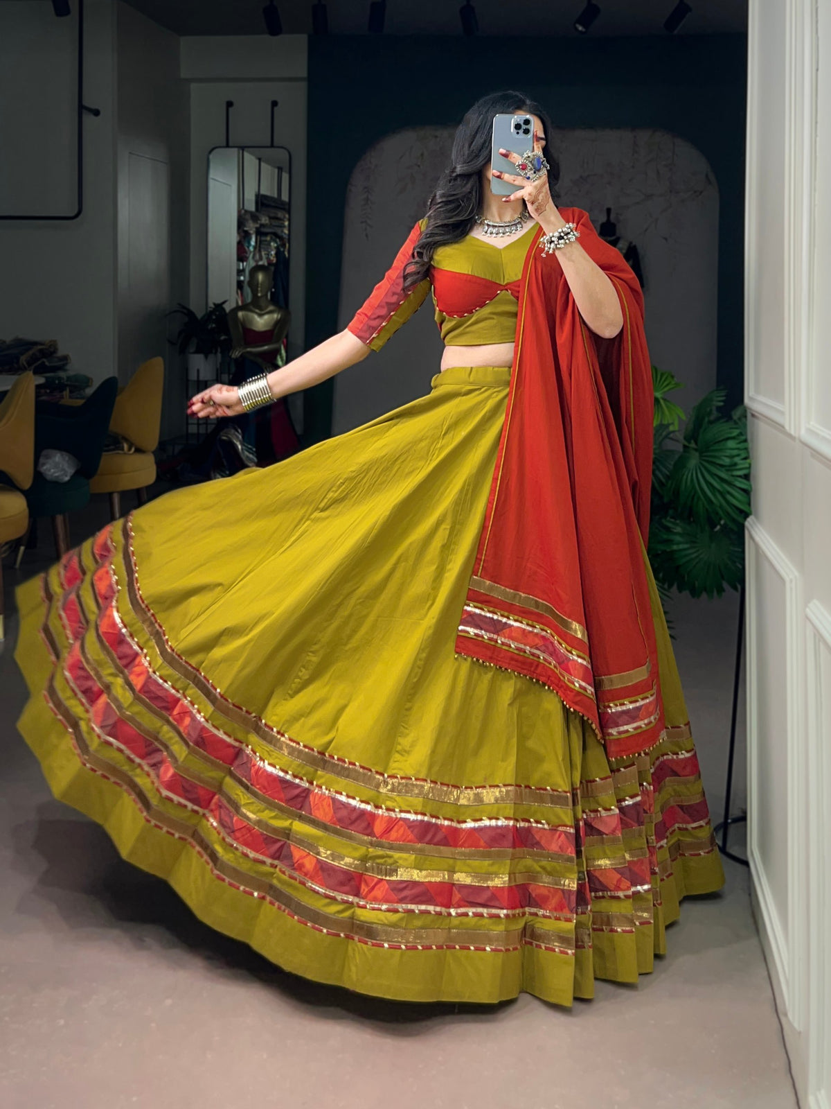 Dhabu Cotton Ghughri Lehenga